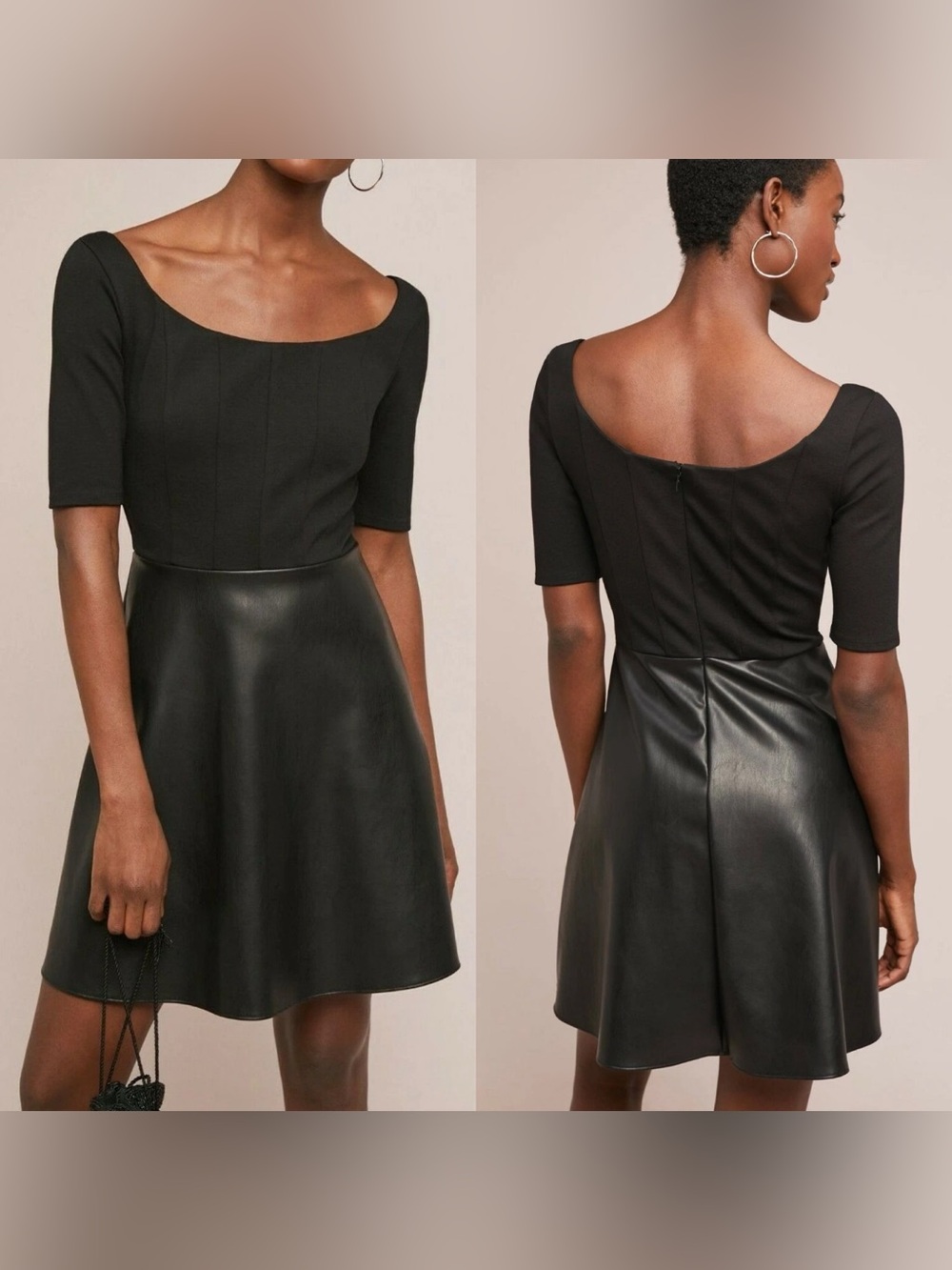Bailey 44 Mixed Media Faux Leather Skirt Dress | Size L